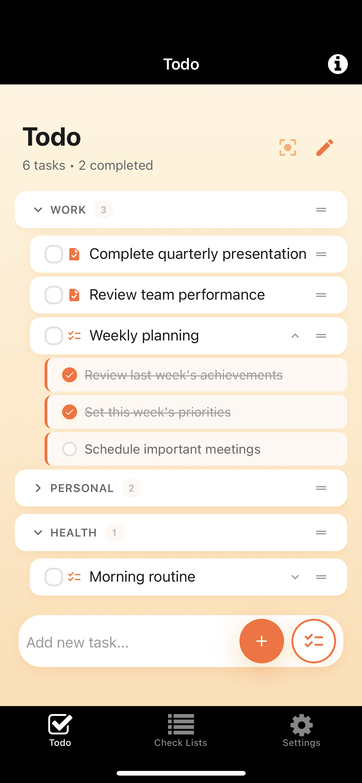 TaskLap FOCUS MODE screen