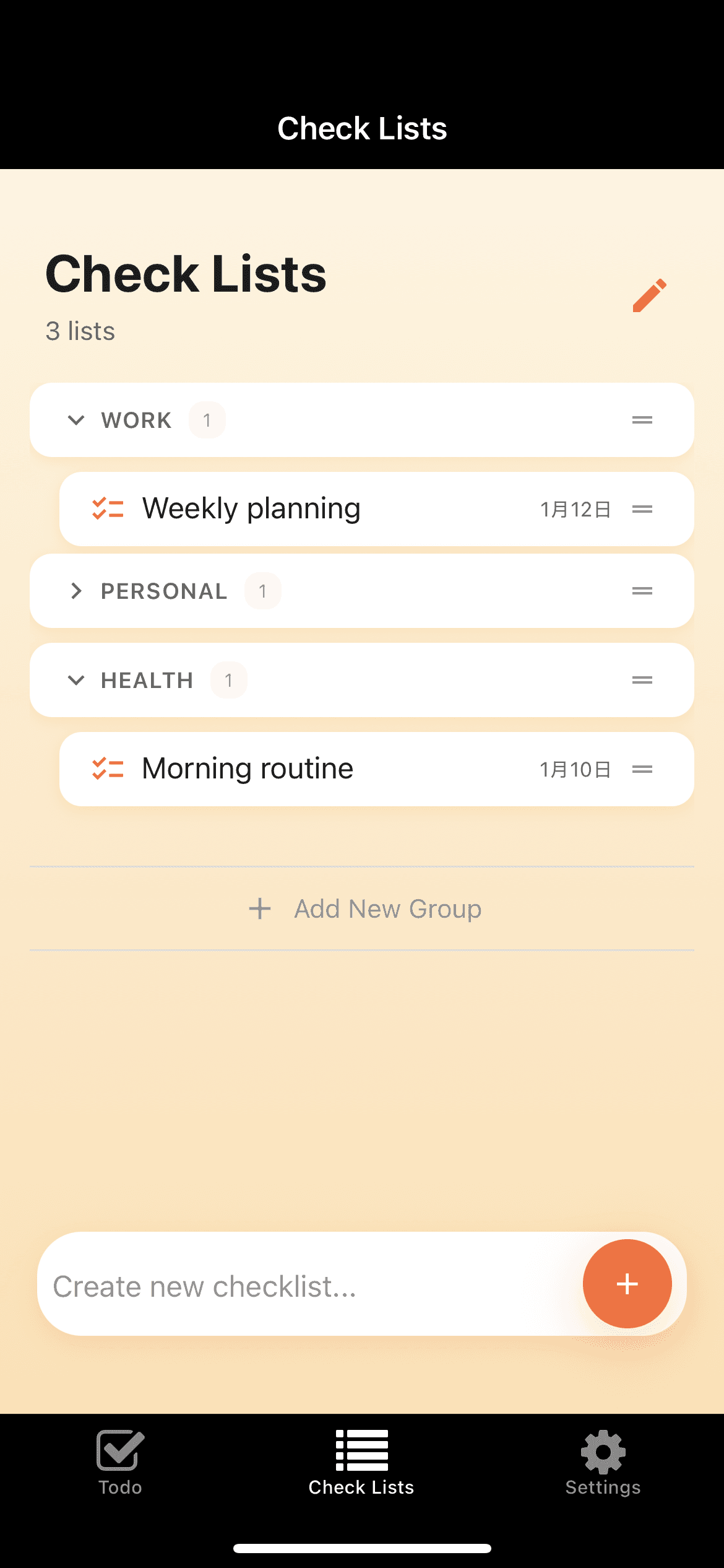 TaskLap ROUTINE screen