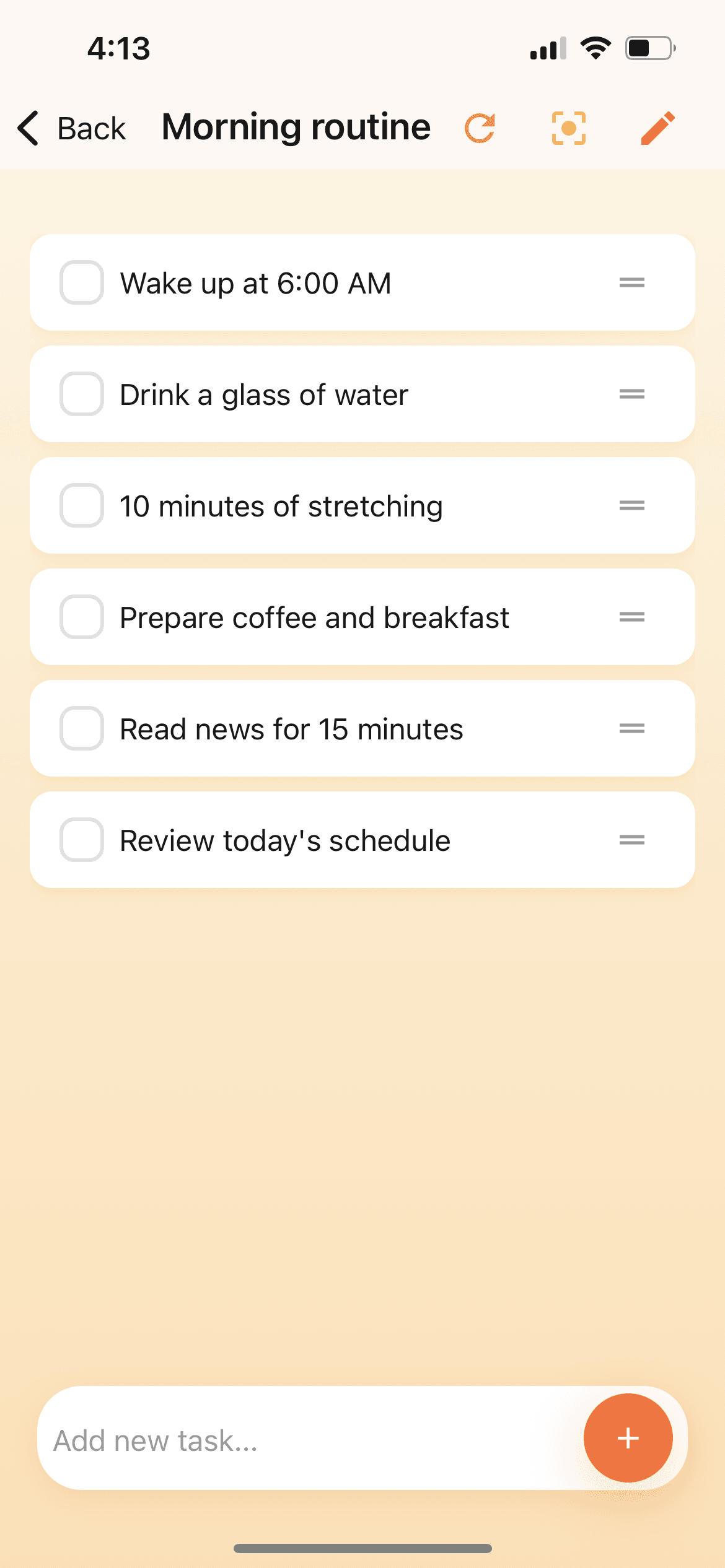 TaskLap CHECKLIST screen